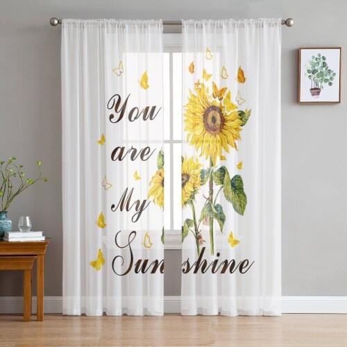 Sunflower Butterfly White Sheer Curtains for Living Room Bedroom Kitchen Tulle for Windows Voile Drapes Home Decoration