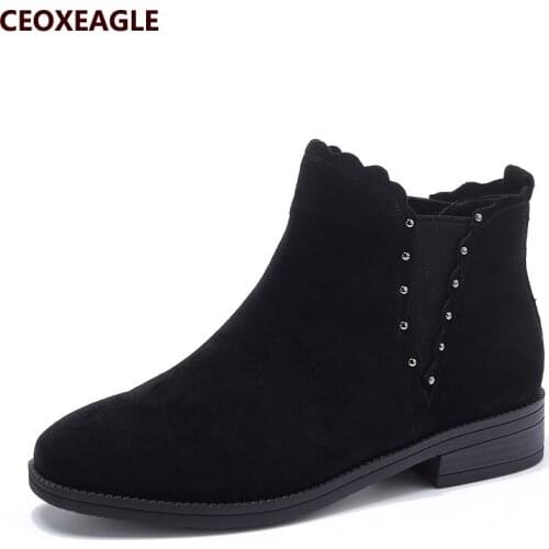 Botas Mujer Fashion Women Boots Square Heel Platforms Zapatos Mujer PU Leather Chelsea Boots Motorcycle Shoes Hot Sale Martin