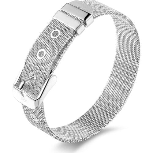 Luxury Fashionable Belt Design Pure 925 Sterling Silver Fine Jewelry Bracelet Top Quality 10mm Watch Chain For Woman Man Gift