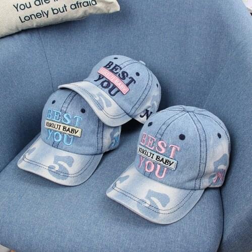 Kids Designer Letters Embroidery Baseball Hat Children Washed Denim Hip Hop 6 Panels Bone Hats Baby Boy Girls Jean Snapback Caps