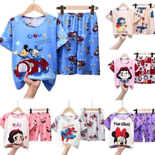 Disney Mickey Childrens Pajamas Set Summer Childrens Short-sleeved Pajamas Cartoon Boys and Girls Cartoon Home Service Suits