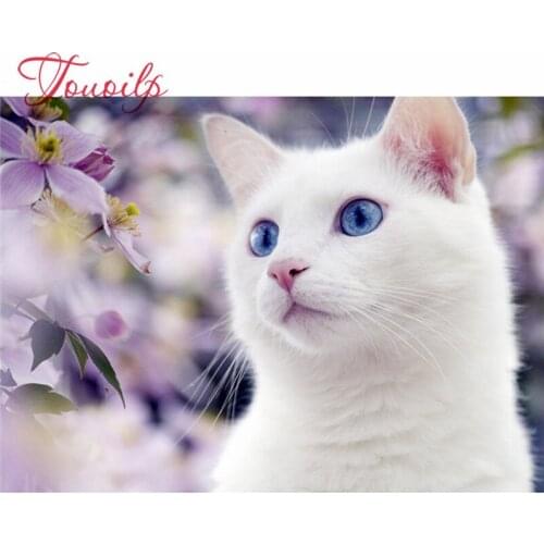 Bricolage diamant peinture blanc chat diamant broderie mignon chaton pleine perceuse image de strass mosaïque fleur décoration m