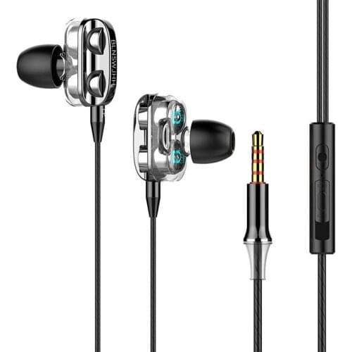 Double Moving Coil Dual Speaker In-ear Headphones Wire Control Stereo In-ear Earbuds Sport Earphones
