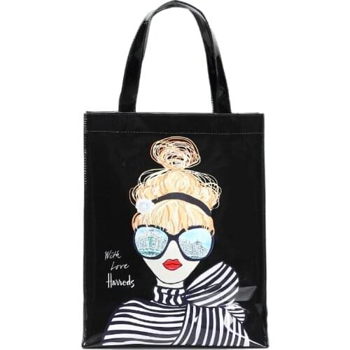 Eco Friendly Flower Tote Shopping Bag Reusable Waterproof PVC Shoulder Bag Handbag for Women Lunch Shopper Bag