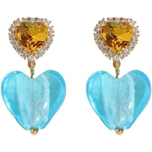 French niche retro color love earrings female synthetic gem earrings cross-border Baroque resin earrings