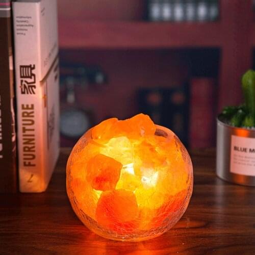 Himalayan Crystal Salt Lamp Dimmable Ice Cracked Glass Shape Night Light Home Decor Bedside Bedroom Living Room with Plug/USB