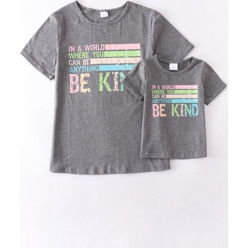 Girlymax Summer Baby Girls Mommy &me Raglans Boutique Grey Cotton Top Shirts Children Clothes Short Sleeve Kidswear Be Kind