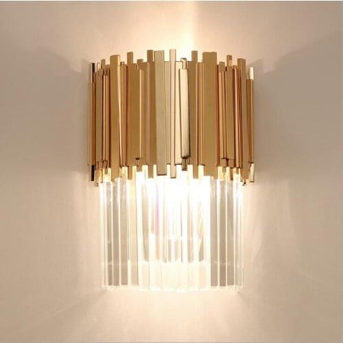 Hong Kong style postmodern minimalist creative crystal wall lamp living room atmosphere villa bedroom bedside light luxury