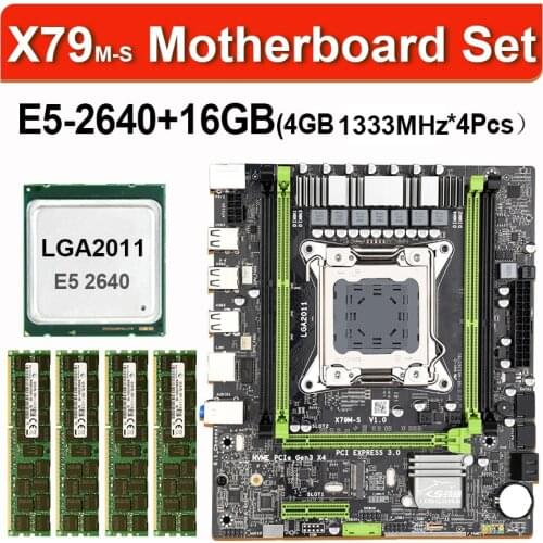 X79 m-s 2.0 motherboard set with Xeon E5 2640 cpu 4pcs x 4GB=16GB 1333MHz 10600 DDR3 ECC REG memory M-ATX PCI-E NVME M.2 SSD