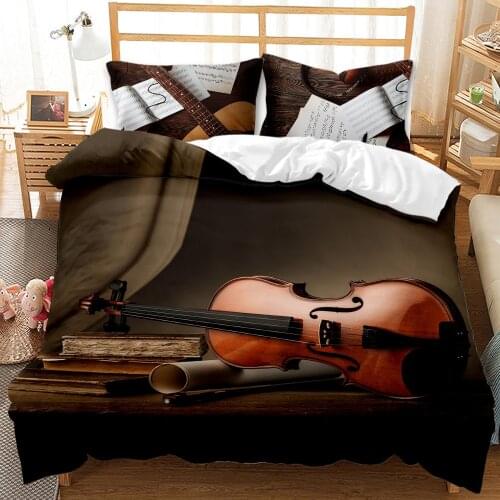 Violin Piano Musical Instruments Pattern Printing Bedding Set 2/3pcs Of Duvet Cover And Pillowcase Music Notation Quilt Cover