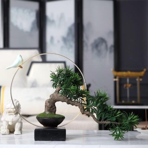 Creative Simulation Bonsai Squear Black Marble Decor Home Living Room Hotel Office Entrance Simulation Plant Bonsai Ornaments