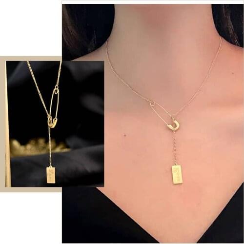 Minimalist Pin Style Pendant Necklaces for Women Party Jewelry Stainless Steel Metal Chic Dainty Gifts for Her Choker Collar