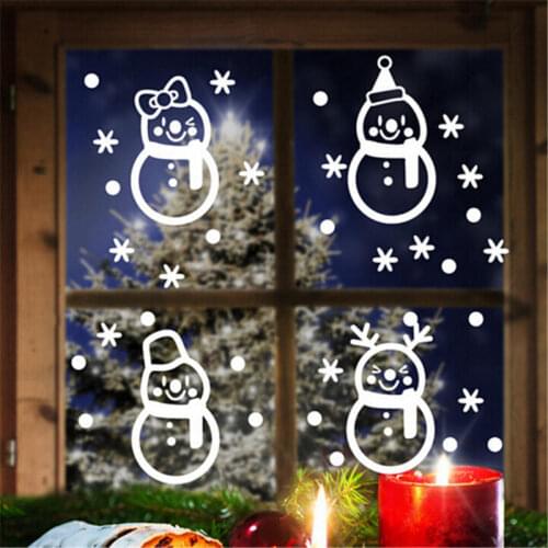 Cartoon Christmas Stickers for Window Showcase Removable Santa Clause Snowman Home Decor Decal Adhesive New Year Glass Mural