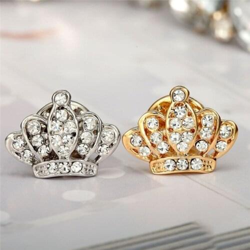 Full Drill Crystal Mini Crown Women Brooch Rhinestone Vintage Suit Shirt Collar Needle Gold Silver
