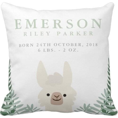 Personalized Cute Llama Birth Announcement Stats Nursery Throw Pillow Cover Soft Polyester Home Decorative Cushion Cover Sofa