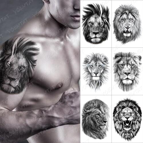 Realistic Lightning Lion Temporary Tattoo Sticker For Men Women Wolf Tiger Waterproof Fake Henna Wild Animal Body Art Tatoo