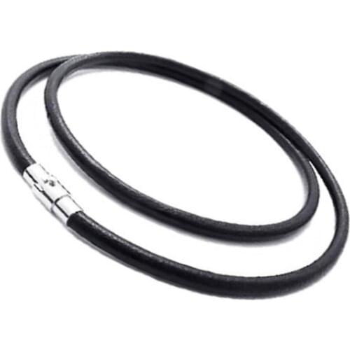 3MM Rubber Neck Cord Necklace Black Leather Rope Choker Collar Necklace with Stainless Steel Tube Clasp 40cm 45cm 50cm