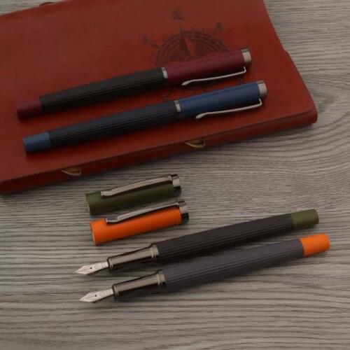 Posture Correction 022 Fountain Pen Metal Stripe Frosted Gun Grey Nib Stationery School Supplies Ink Pens
