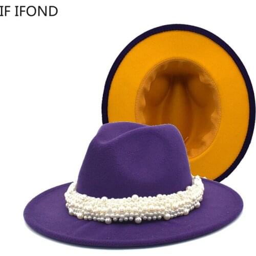 Ladies Wide Brim Fedora Hat Men Women Woolen Felt Wedding Hats with Pearl Belt British Style Top Jazz Caps