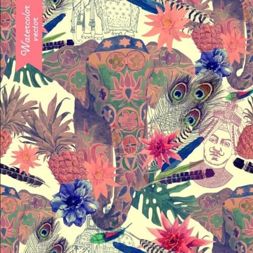 Spandex swimsuit fabric for dress Oriental Buddha elephant pattern custom printing fabric thin shirt sewing fabric