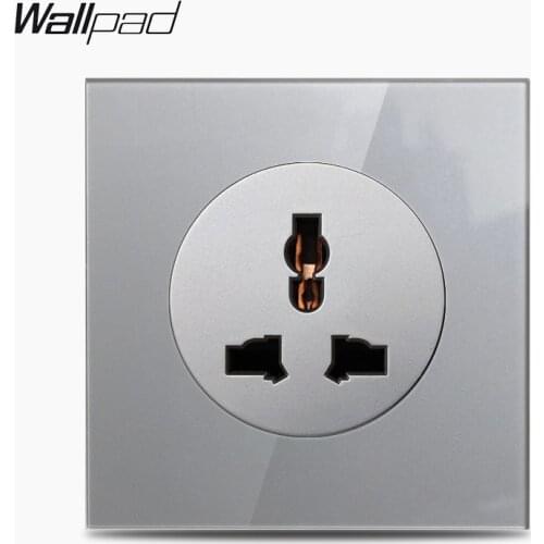 Wallpad L6 Grey Glass Single EU UK US Universal 3 Hole Wall Power Socket Electric Outlet