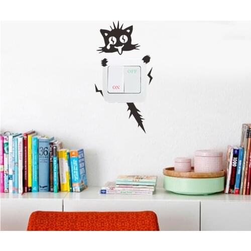 Funny Electric Shock Cat Wall Sticker Switch Kitchen Cabinet Car Door Decals Glass Stickers Decal Home Decoration