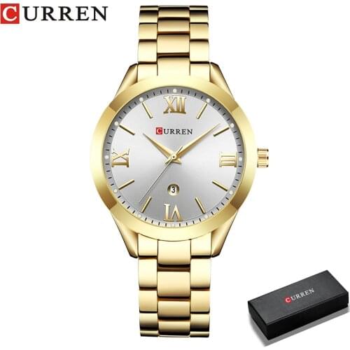 2021 CURREN Women Watches Fashion Water proof Ladies Quartz Watch Bracelet Set Dial Simple Gold Luxury Women Watches