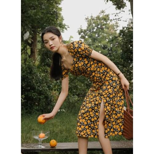 Women Midi Floral Dress Summer 2021 Runway Elegant Vintage Boho Korean Retro Fairy Casual Sea Beach Vacation Party Vestidos New