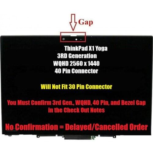 Lcd Touch Screen Assembly WQHD 01YT250 X1 3RD Generation Notch HD CAMERA For Lenovo ThinkPad X1 Yoga