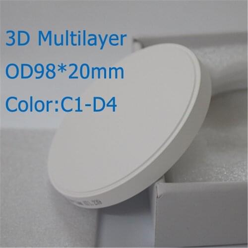 1 Piece OD98*20mm C1-D4 7 Color Dental Zirconia Block 3D Multilayer Gradient Zirconia Materials for All-Ceramic Dental Material