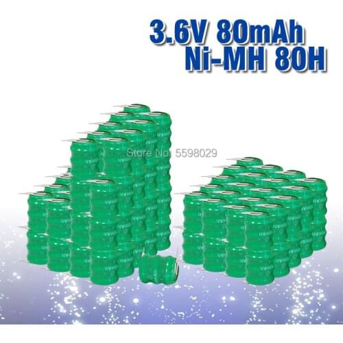 10-100pcs 80mah 3.6v Original Brand New Ni-MH Rechargeable Button Cell Battery With Pins