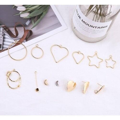 10pcs Korean Fashion Simple Hollow Pentagram Geometric Round Stud Earrings For Women Love Heart Pendant Diy Jewelry Accessories