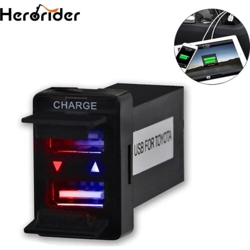 12V-24V LED USB Car Charger Audio Dashboard Mount USB Port Socket Charge For Ipad Phone Audio Input Charger Socket For Toyota