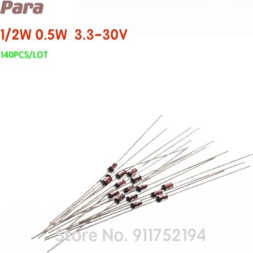 140PCS/LOT 1/2W 0.5W 3.3-30V Zener Diode Assorted Assortment Set electronic diy kit 14values*10pcs=140pcs