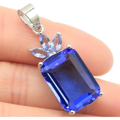 Elegant Rectangle 18x13mm Created Violet Tanzanite Natural CZ Gift For Womans Silver Earrings 44x13mm
