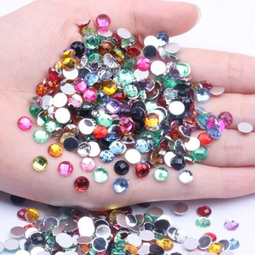 6mm 100/1000pcs Acrylic Rhinestones Round Earth Facets Many Colors Flatback Glue On Beads DIY Phone Cases Nails Art Supplieses