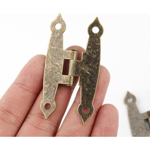 65*35mm 20Pcs Cabinet Door Luggage Hinge 4 Holes Decor Furniture Decoration Antique Vintage Old H Hinges Bronze Tone With Screw