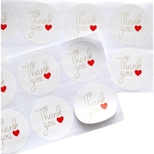 80Pcs/lot Thank you golden glitter red heart Sealing Stickers Round Big size Sticker White Paper Labels Handmade Party Gift box