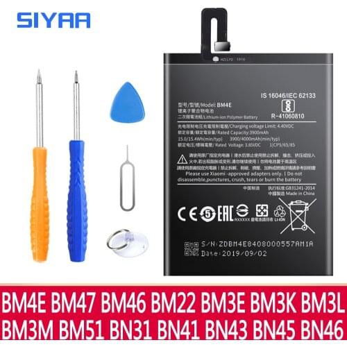 SIYAA Battery BM4E BM47 BM46 BM22 BN43 BN41 BM3K BM3M BM51 BN45 BN46 For Xiaomi Mi 9 SE Pocophone F1 Mix3 Max3 Redmi Note 5 6 7