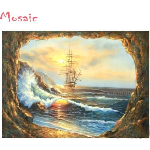 5d DIY Diamond Painting sea,boat,beach,5D Diamond Embroidery Stitch Cross,almaznaya,rhinestone Needlework Home Decorative,gifts