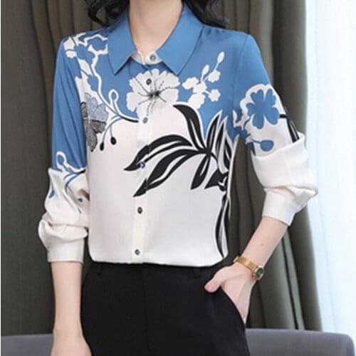 New Womens Shirts Chiffon Print Blouses For Women 2021 Autumn Fashion Lady Shirts Tops Elegant Long Sleeve High Quality Blouse