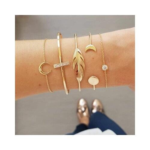 5 Retro Leaves Cross Moon Crystal Bracelet Geometry Adjustable Link Chain Charms Jewelry Wedding Gifts Fashion Jewellery New