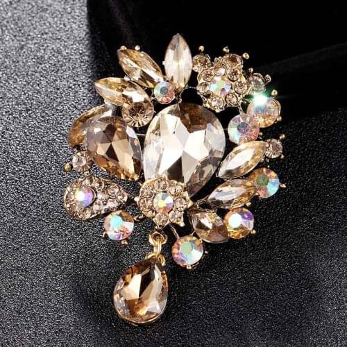 Brown Peach drop flower brooches Bouquet For Women wedding Gifts pin brooch bridal jewelry Costume Collar blue broches bijou