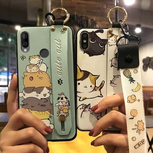 Lanyard Phone Case For Wiko View 3 Lite 6.09-inch Shockproof Cute Cartoon Series Painted TPU Silicone Cover Phone Holder
