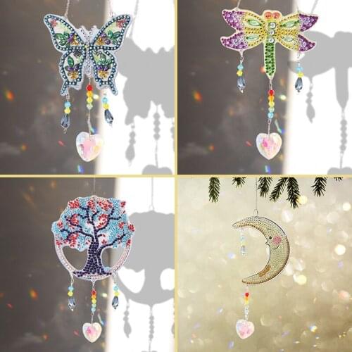 DIY Handmade Diamond Painting Crystal Pendant Sun Light Catcher Ornaments Wind Chime Wall Pendant Window Curtain Decor Handwork