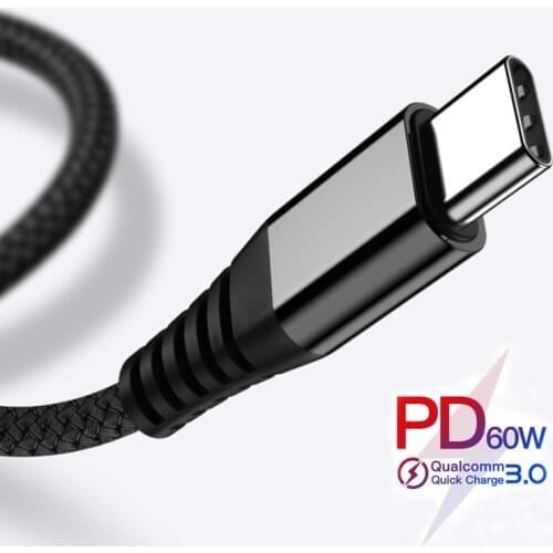 Double type c cable 60W PD cable 1.2m for xiaomi huawei Braided QC3.0 super charging 3A type C to type c 480Mbps data line