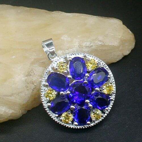 Gemstonefactory Jewelry Big Promotion 925 Silver Blue Topaz Yellow Citrine Women Ladies Mom Gifts Necklace Pendant 20213943