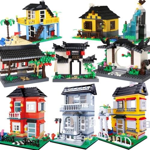 City house architecture Super Villa Cottage creative set model building blocks bricks Friends Kid Toy Children ideas Chinoiserie