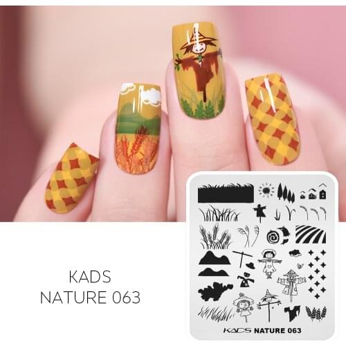 KADS Nature 063 Nail Stamp Plates Autumn Scarecrow Sunset House Grass Leaves Nails Art Stamping Plates Template Image Plate