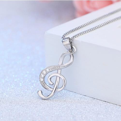 925 Silver Chains And Necklaces For Women Neck Jewelry Retro Music Note Charm Elegant Lucky Pendant Wedding Party Birthday Gift